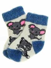 Носки Мышь и кот шерсть сине-белый детские размер 11-12