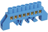 Шина Iek N ШНИ-8х12-8-КС-С нулевая в комбинированном DIN изоляторе тип Стойка синяя