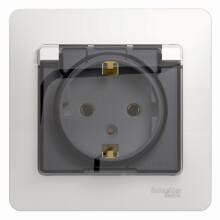 Розетка Schneider Electric Glossa с заземлением со шторками и крышкой белая 1 пост 16А IP44 