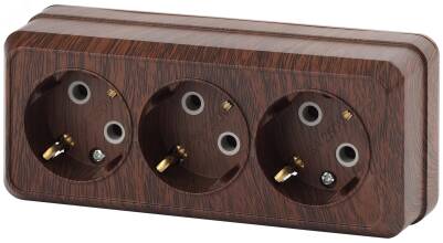 Розетка Intro Quadro 2-206-10 с заземлением тройная 3х2P+E 16А-250В IP20 ОУ венге