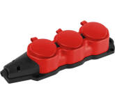 Колодка каучуковая с заземлением 3 розетки 16A IP44 красная KX-3e-RED-IP44	