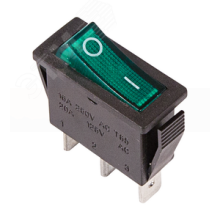 Выключатель клавишный 250V 15А (3с) ON-OFF зеленый с подсветкой (RWB-404, SC-791, IRS-101-1C) REXANT