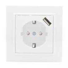 Розетка Ekf Минск с заземлением со шторками белая 16А IP20 + 2USB 2,1А