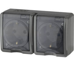 Розетка 2х2P+E IP54, 16A-250В, ОУ, Эра Эксперт, серый
