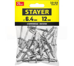 STAYER Pro-FIX, 6.4 х 12 мм, 25 шт, алюминиевые заклепки, Professional