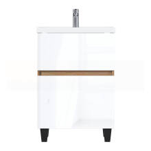 Тумба Aris 60Н (590х870х440) 2я дуб вотан/белый глянец + Раковина Como 60