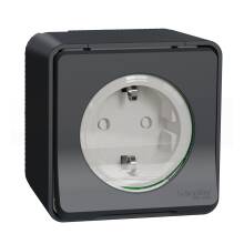 Розетка Schneider Electric Mureva Styl наружная с заземлением со шторками антрацит 1 пост 16А IP55