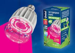 Лампа светодиодная для растений Uniel LED-M80-20W/SP/E27/CL ALS55WH