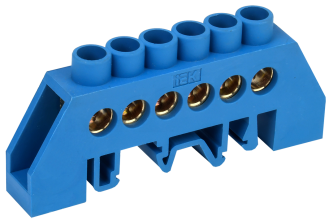 Шина Iek N ШНИ-8х12-6-КС-С нулевая в комбинированном DIN изоляторе тип Стойка синяя