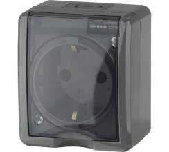 Розетка 2P+E IP54, 16A-250В, ОУ, Эра Эксперт, серый 