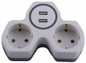 Разветвитель сетевой Stekker ADP16-14-20 с заземлением бело-серый 2 гнезда х 2 USB IP20