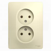 Розетка Schneider Electric Glossa в сборе без заземления бежевая 2 поста 250В 16А IP20