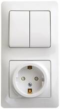 Блок Schneider Electric Glossa белый выключатель двухклавишный + розетка с заземлением и шторками 10