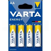 Батарейки алкалиновые  КОМПЛЕКТ 4 шт., VARTA ENERGY, АА (LR6, 24А)