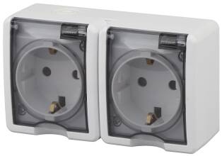 Розетка Эра Эксперт 11-2403-01 белая 2 поста 250В 16А IP54