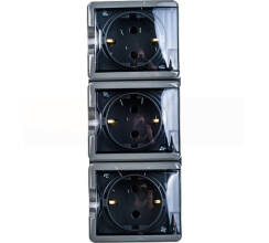 Розетка 3х2P+E IP54, 16A-250В, ОУ, Эра Эксперт, серый